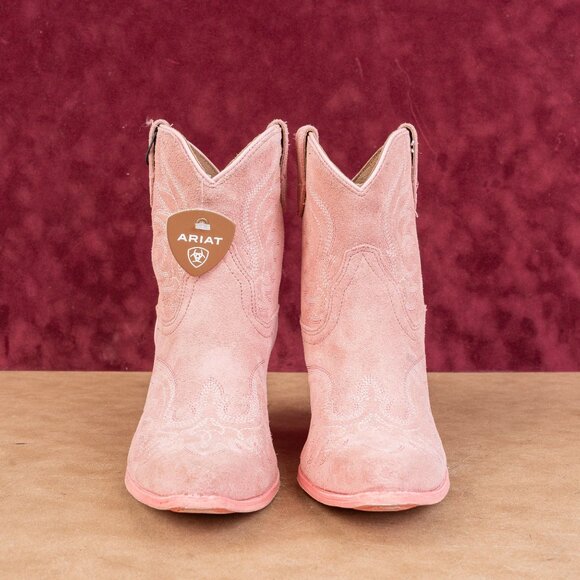 Ariat Women Carnation Pink Suede Summer Ankle Cowboy Western Boots sz 9 - Picture 2 of 7